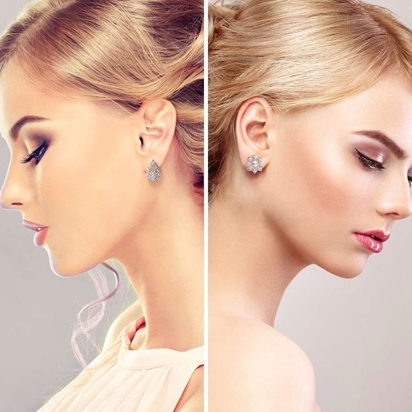 New 925 Sterling Silver Earrings, 6 Pairs 9-12 mm Hypoallergenic Cubic Z… - Picture 5 of 7